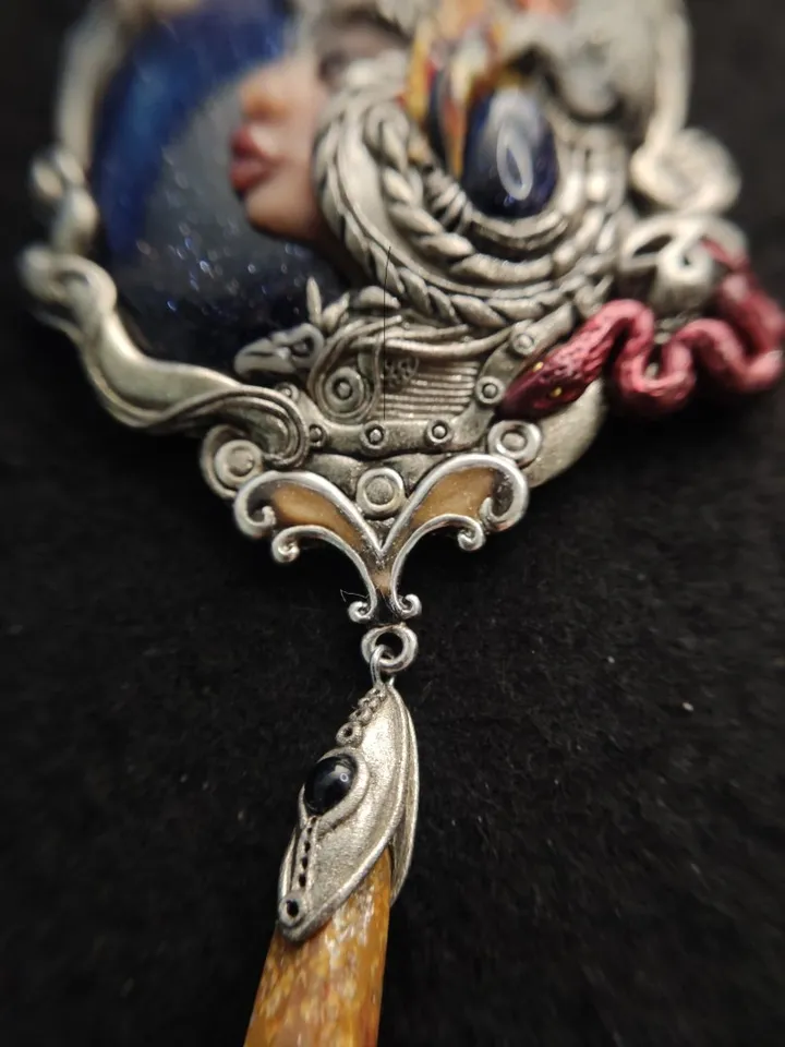 Necklace Flower of the Desert. Cameo with blue Aventurine. Designer necklace.
