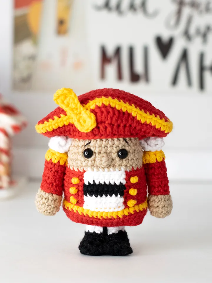 Stuffed Nutcracker Soldier toy Christmas gift idea, crochet Nutcracker figurine winter nursery and home decor