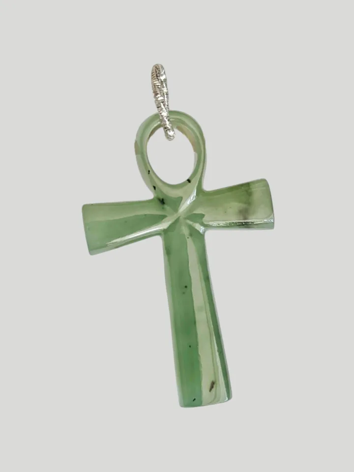 Green jade Ankh Egyptian cross pendant spiritual jewelry key to eternal life.