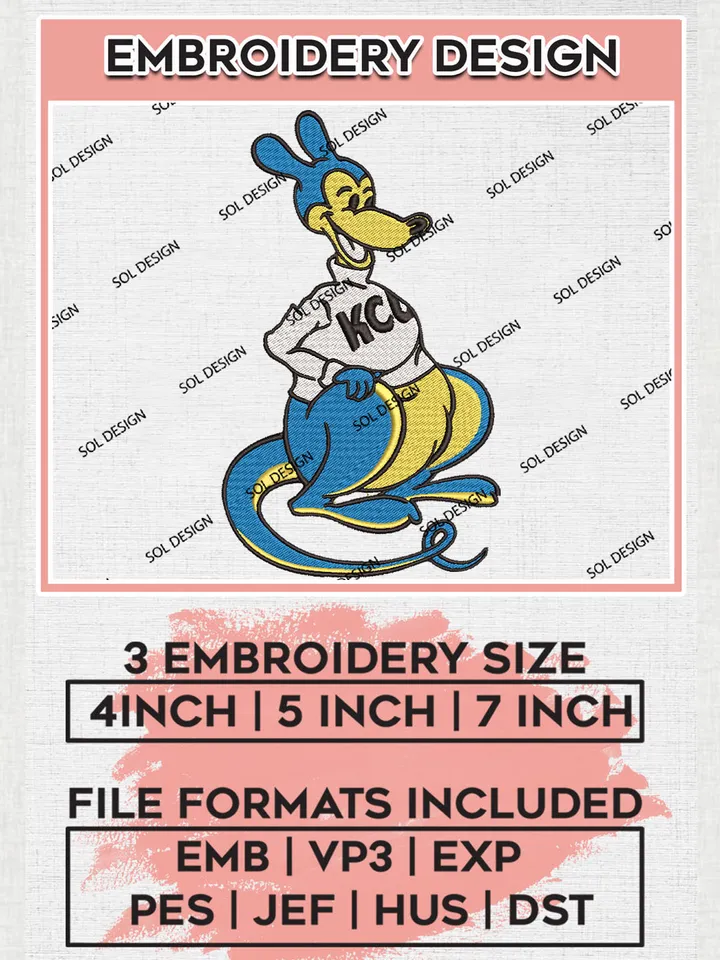 Kansas City Roos Team Mascot Logo Embroidery Design Files, NCAA Kansas City Roos Machine Embroidery, NCAA Teams, Game Day, 3 sizes, NCAA Machine embroidery designs, Digital Download