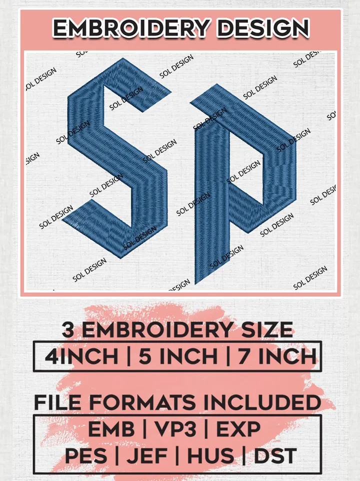 NCAA SP Peacocks Team Logo Embroidery Design Files, NCAA Saint Peters Peacocks Machine Embroidery, NCAA Teams, Game Day, 3 sizes, NCAA Machine embroidery designs, Digital Download