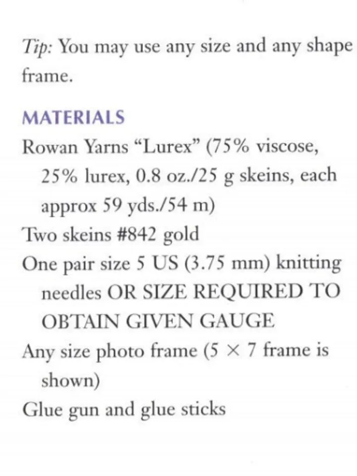 Knitting Pattern Vintage Leaf Photo Frame Digital Download PDF