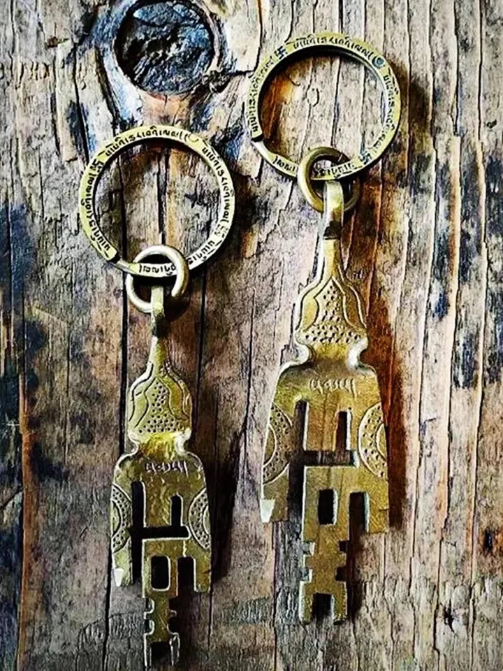 Gandhanra Antique Tibetan Amulet Keychain,The Key of Heart, Trantic Buddhism Dharma, Himalayan Style Pendant,Made of Pure Brass