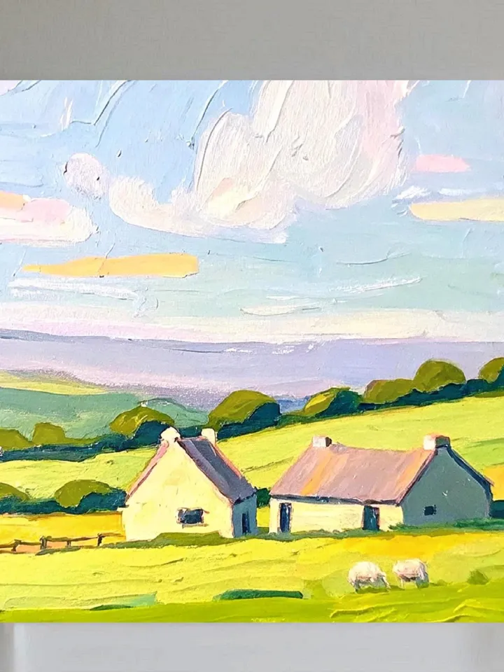 Ireland Painting Irish Cottage Original Art Sheeps Painting Landscape Impasto Oil Painting Farm Impressionist Art Gift by ArtProkopaloSv