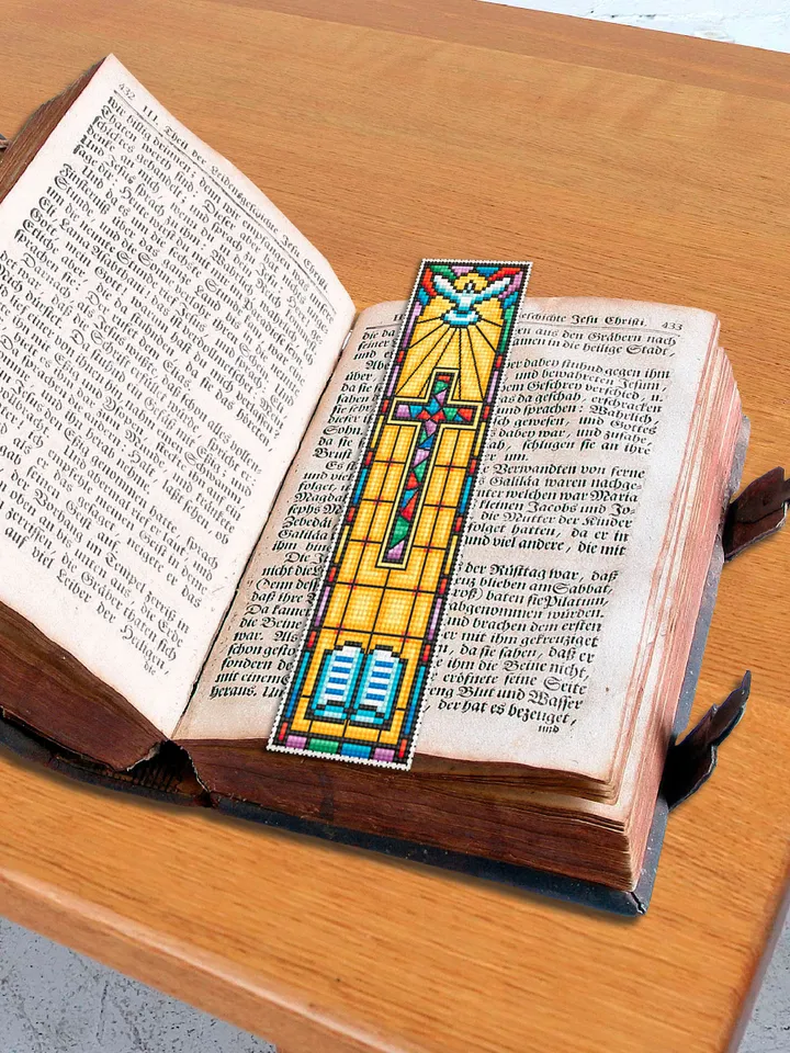 Stained glass bookmark cross stitch pattern PDF download Christian cross stitch chart, Bookmark pattern digital PDF, Bible accessories #B297