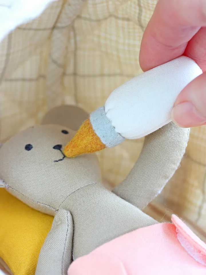 2 PDF Mini Bear Stuffed Animal with Baby Set and Hooded Sleeping Basket Sewing Patterns Bundle