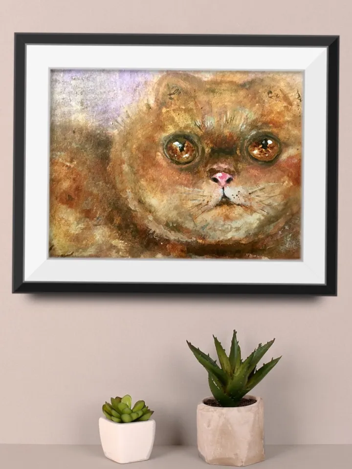 Fat cat original watercolour painting,persian cat painting fluffy red cat watercolour painting,unique handmade gift for cat lovers.