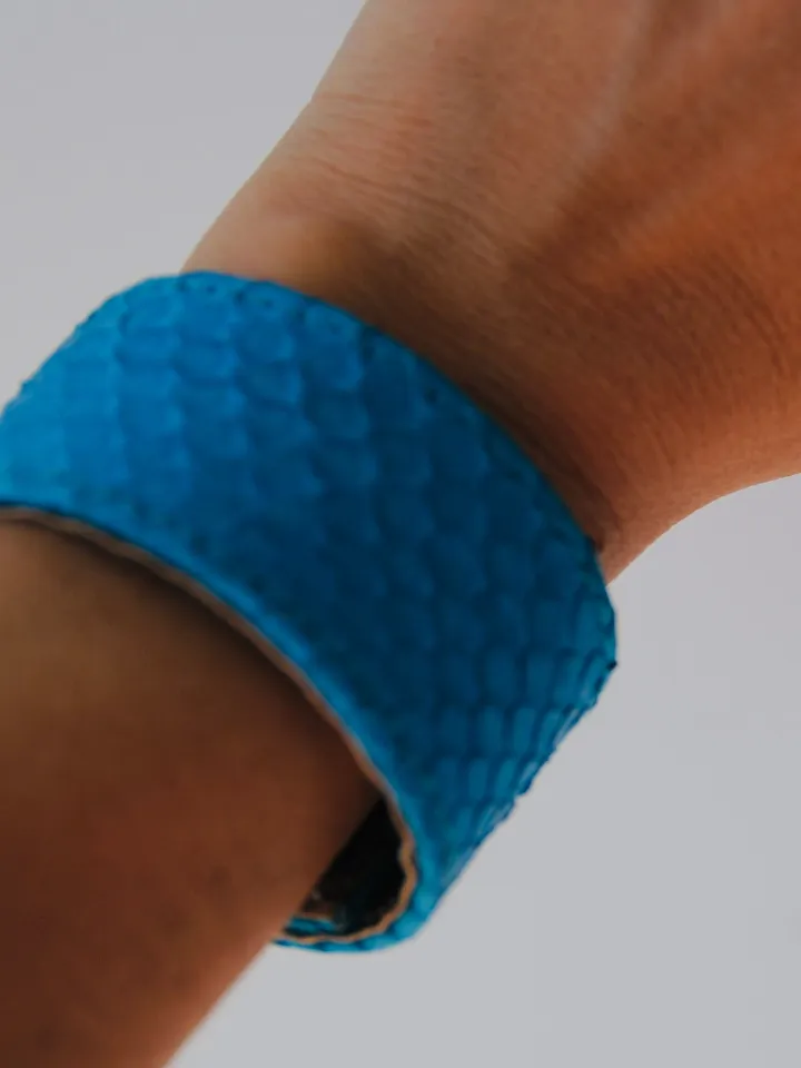 Genuine Python Skin Bracelet Flat Blue Turquise Leather Bracelet | Handmade Leather Bracelet | Leather Bracelet Woman | Leather Bracelet