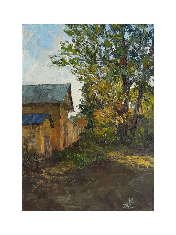 Old Park Painting 12x8,5” Yellow Trees Landscape ORIGINAL ART Impressionist Autumn Artwork Signed by artist Marina Chuchko