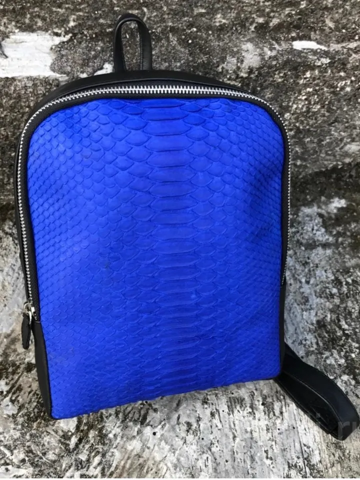 Genuine python skin small backpack | leather backpack electic blue | small designer rucksack | Exotic leather bags | Women handmade bags