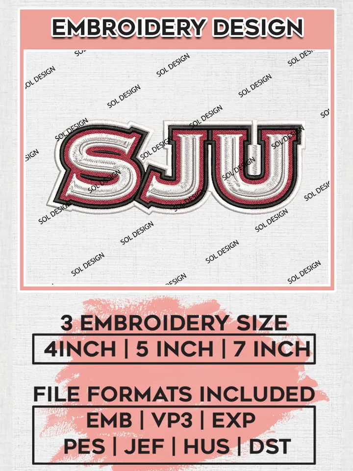 NCAA SJU Hawks College Football Team Logo Embroidery Design Files, NCAA Saint Josephs Hawks Machine Embroidery, NCAA Teams, 3 sizes, NCAA Machine embroidery designs, Digital Download