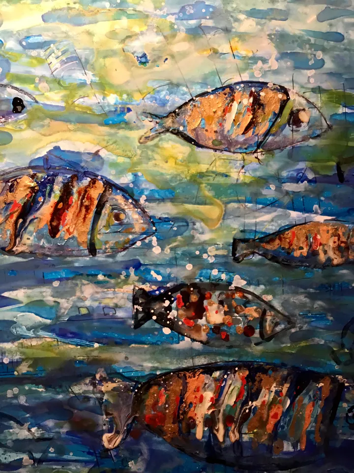 The undersea harmony,poster from original mix media artwork on yupo paper,alcohol inks,watercolor,glass paints ,unique handpainted artwork.