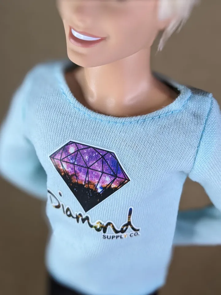 Blue printed long-sleeve T-shirt for 12-inch fashion male dolls