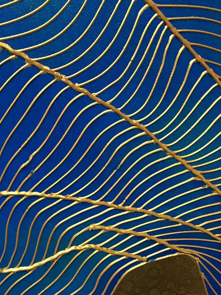 Gold Foil Oil Painting on Canvas, Large Original Abstract Gold Leaf Painting,lake water,Large Wall Art, Living room Wall Decor, Housewarming