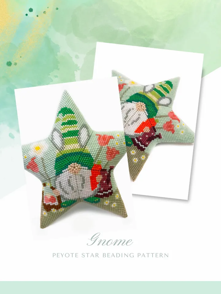 3D Peyote Star Easter Gnome Pattern, Seed Beads Spring Ornament, Beadwork Pattern