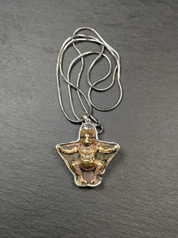 Exclusive Gandhanra Antique Garuda Bird Pendant | Rustic Tibetan Buddhist Amulet | 1.6 Hand-Carved Brass & Silver | 50 Years Old