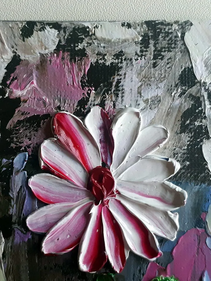 ACEO Original Art White Flower, Floral Abstract, Flower Oil Artwork