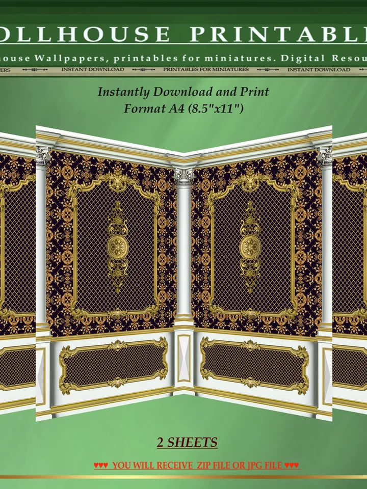 Wallpapers- Set 17-v12 | Printables for Dollhouses and Unique Miniature Projects | Digital Downloads | in Scale 1/12th