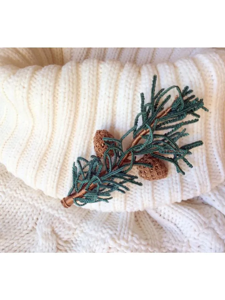 Pine Branch Brooch with Cones