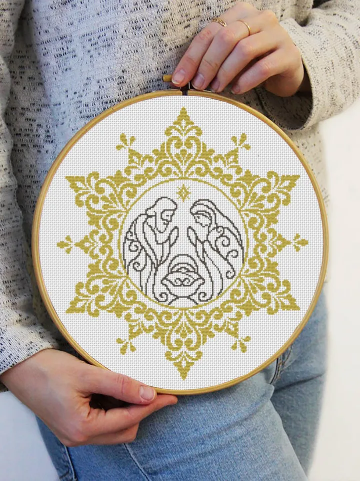 Nativity scene cross stitch pattern PDF download Mandala cross stitch chart, Religious christmas pattern digital PDF, Christmas decor #N146