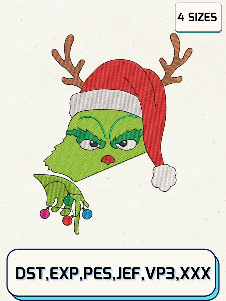 Grinch Christmas Embroidery Design,Christmas Embroidery Designs,Machine Embroidery Files,Grinch Embroidery Design,4 Sizes