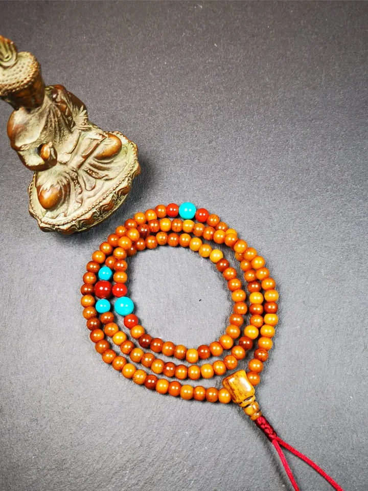 Gandhanra Old Tibetan 108 Yak Bone Mala,Small Size Prayer Beads Necklace,Rosary Beads for Meditation,Diameter 0.24", Circumference 24"
