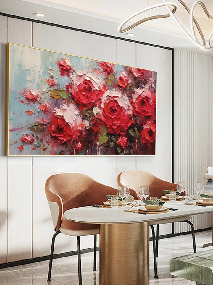 Original Roses Oil Painting On Canvas, Abstract Red Flowers Painting, Large Wall Art, Custom Painting, Living room Wall Decor, Home Decor