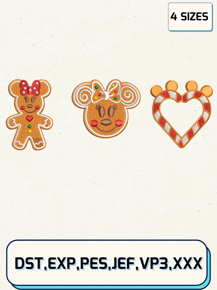 Gingerbread Minnie Christmas Embroidery Design,Christmas Embroidery Designs,Machine Embroidery Files,4 Sizes