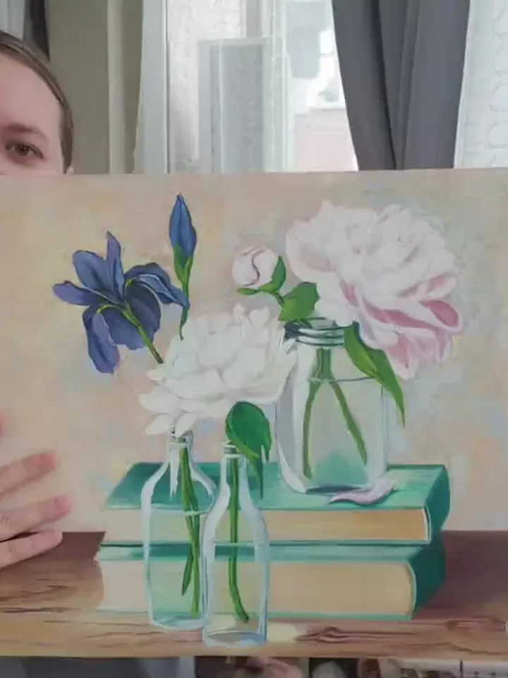 Peony Painting Books Original Art Flowers in Vase Still Life Art Oil Painting