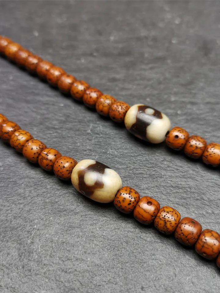 Gandhanra Tibetan Mandala 3 Eyes Dzi Bead Accessories,Dzi Spacer Beads,Marker Beads for Mala,Necklace,Amulet,0.4" × 0.55"