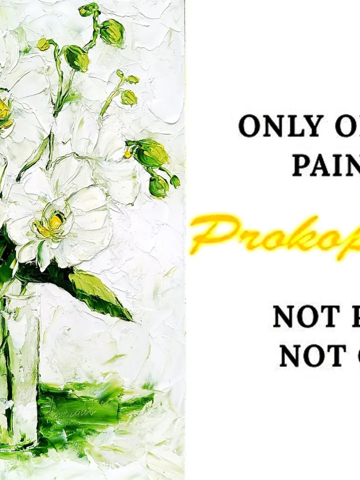 White Orchid Painting Floral Original Art Flowers Impasto Wall Art Orchids Artwork 14" by 11" by ArtProkopaloSv