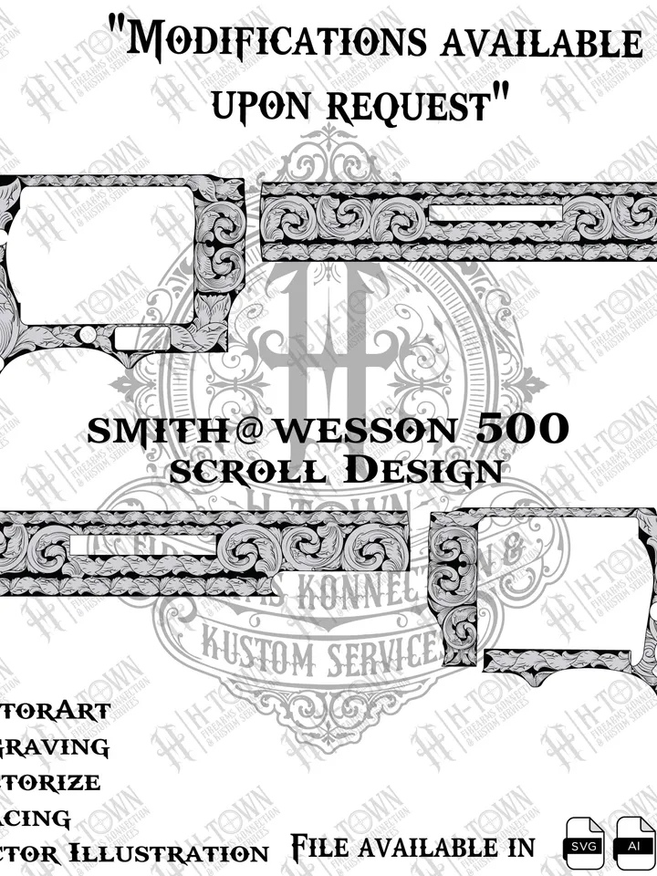 Smith & Wesson 500 Engraving File | Scroll Design for Laser Engraving | SVG PNG Ai EPS