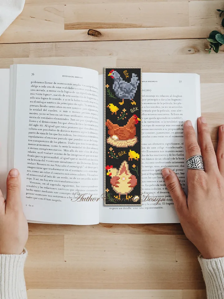 Chicken bookmark cross stitch pattern download PDF Chicken sampler cross stitch chart, Bookmark pattern digital PDF, Hen, Farm animals #B262