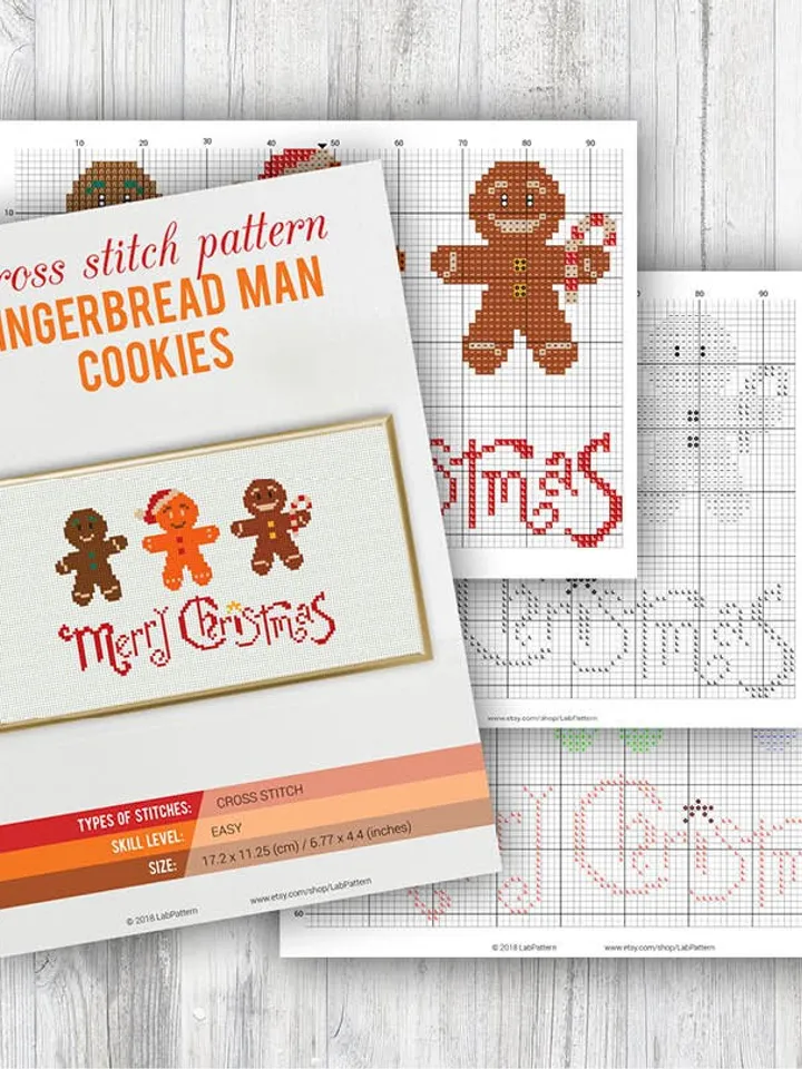 Gingerbread Man Cookies Cross stitch pattern | Embroidery Pattern | Instant Download | Embroidery Designs | Merry Christmas New Year Candy