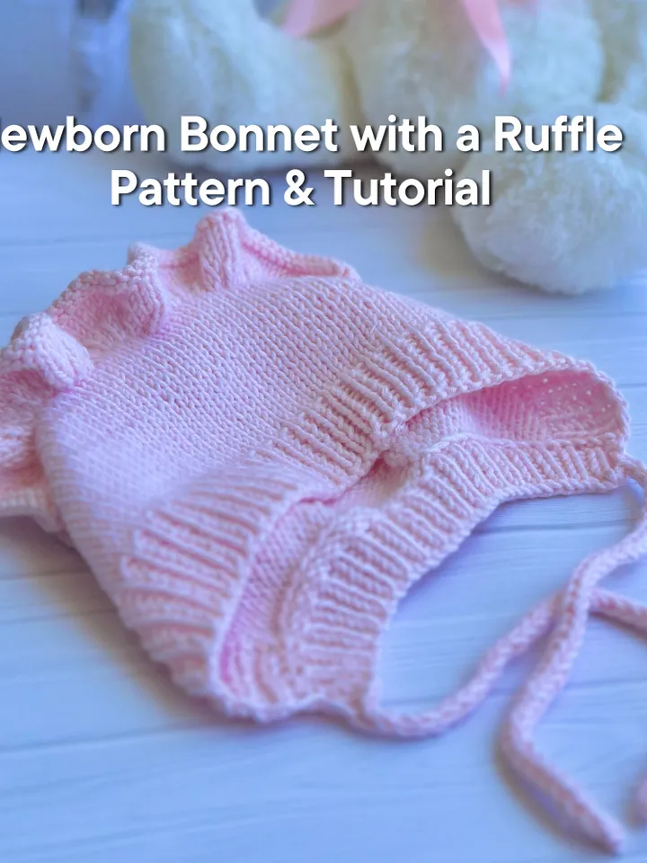 EASY PDF Newborn Bonnet with a Ruffle Seamless Knitting Pattern – Comfort for Your Newborn with video ENG