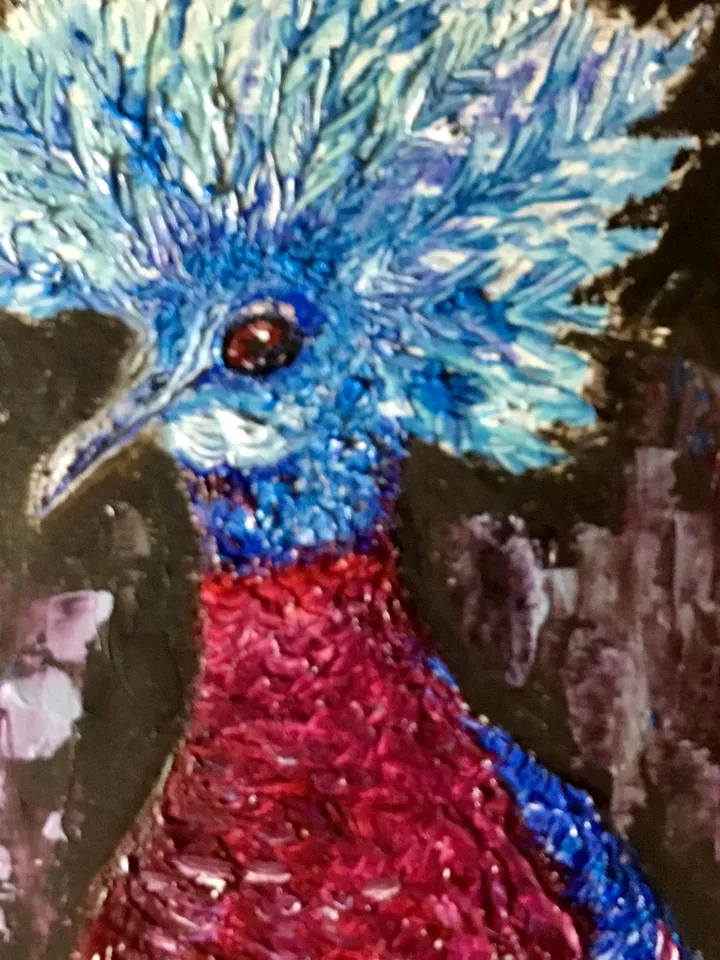 Pigeon oil painting ,Original impasto oil painting,Funny bright pigeon bird with a crown