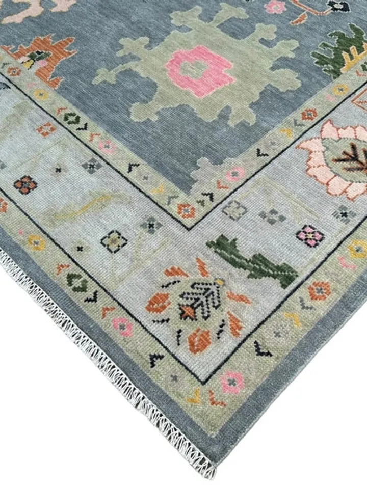 Oushak Hand Knotted Gray (8x10 Feet-243X304 Cm) Wool Area Rugs.
