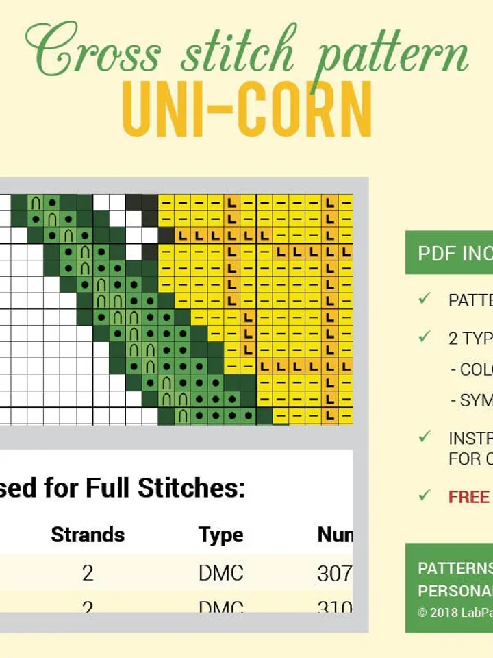Uni-corn Cross stitch pattern Unicorn Cross stitch pattern Corn Yellow Magic PDF Format Instant Download Home decor Modern