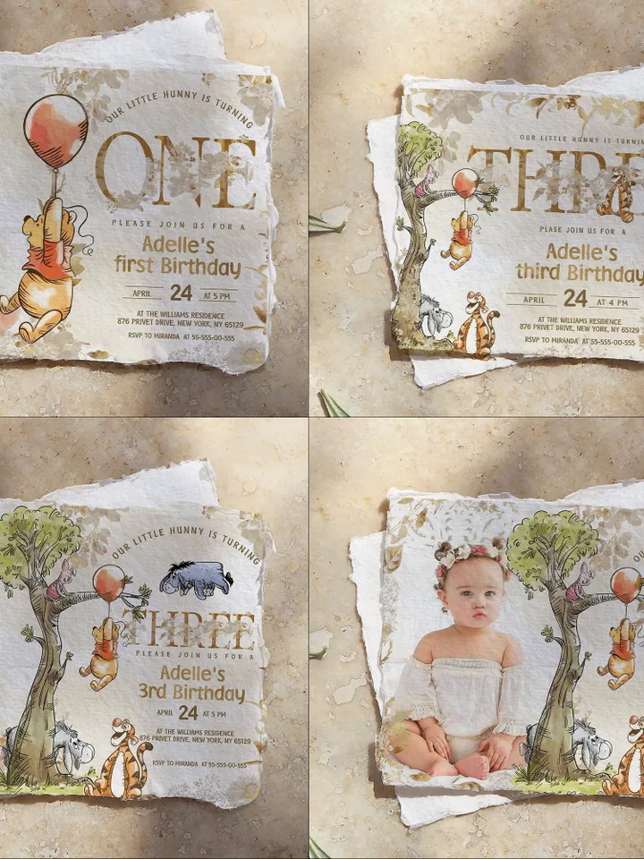 DIY Winnie Pooh Birthday Bundle; Editable 1st Birthday Party Template; Winnie the Pooh Birthday Party; Pooh Birthday Party Decoration poom88
