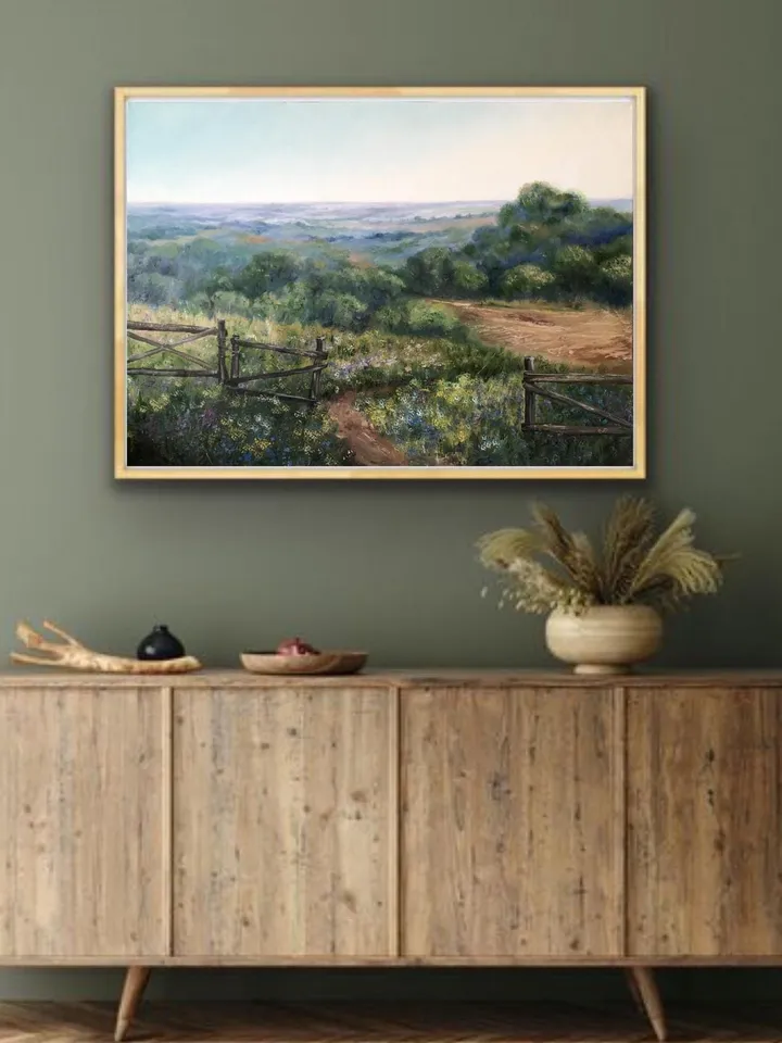 Original Landscape Meadow Oil Painting Field Wall Art Summer Landscape