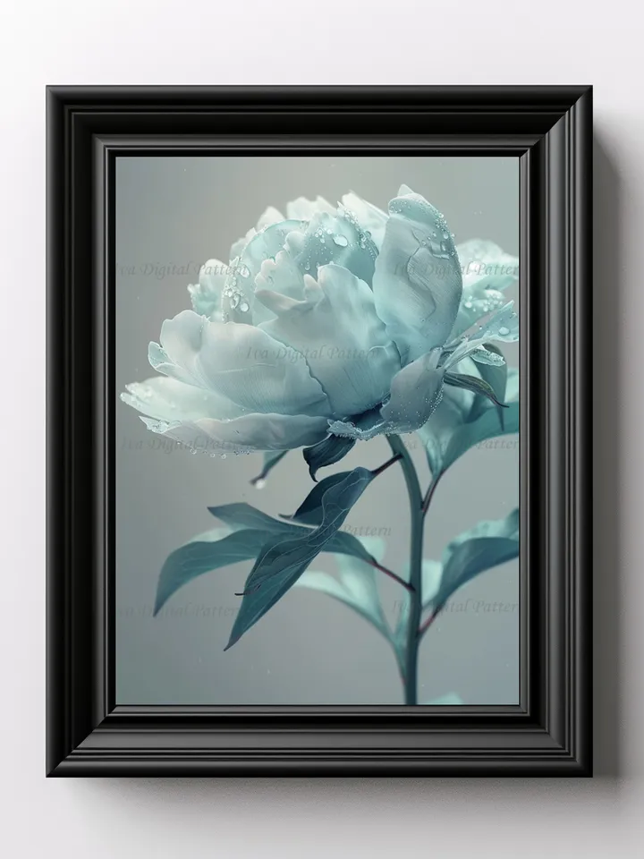 Digital Blue Flower Peony Art Print Abstractionism , Modern Wall Art Decor, Digital Prints, Instant Download AI