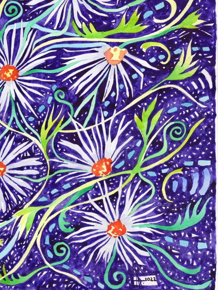 Original watercolour painting. Flower. Abstraction.