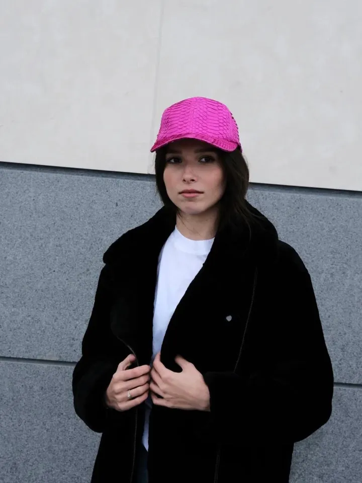 Genuine python skin women baseball cap | women accessories | exotic leather cap | purple genuine python skin | Fuchsia leather cap