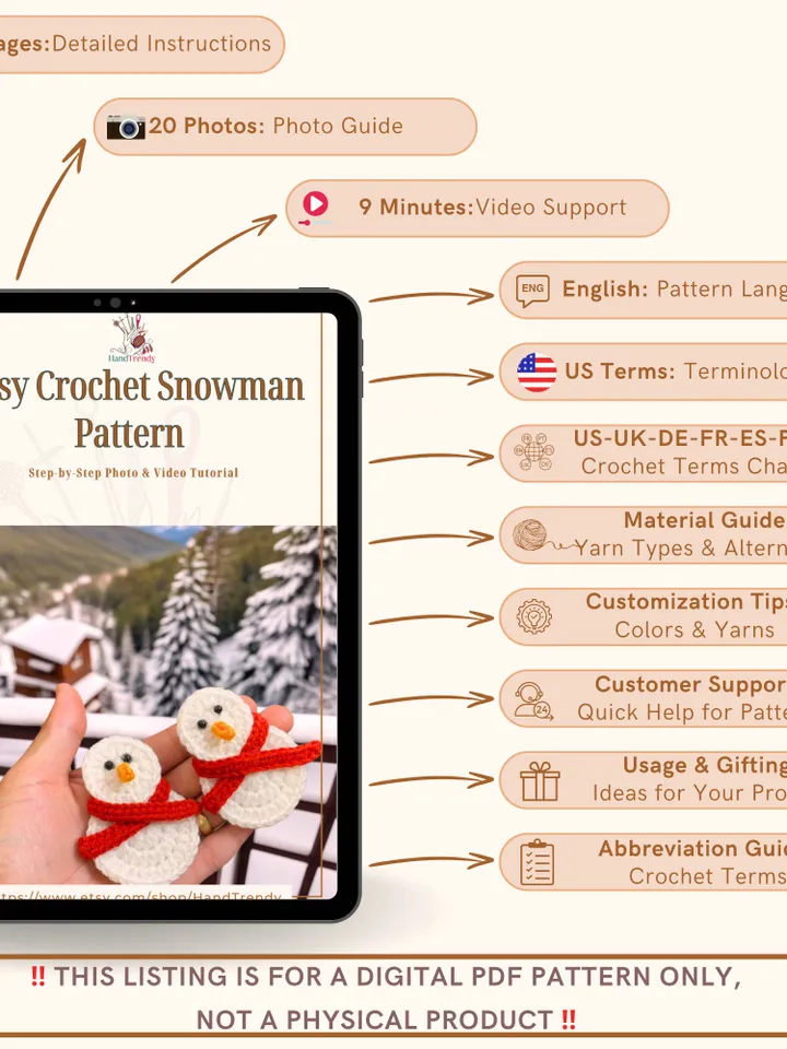 Easy Crochet Snowman Pattern - Nordic Yarn Art  For New Year Home Decor - Little Snowman with Scarf