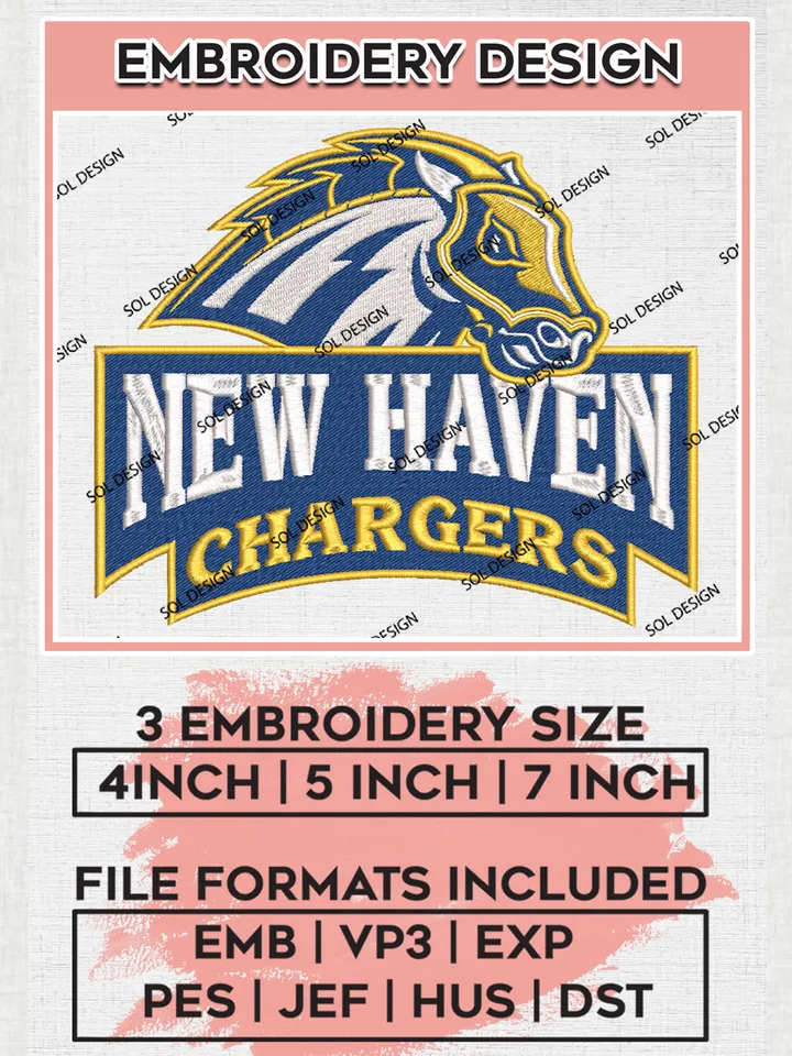 New Haven Chargers NCAA Team Mascot Logo Embroidery Design Files, NCAA New Haven Chargers Machine Embroidery, NCAA Teams, 3 sizes, NCAA Machine embroidery designs, Digital Download