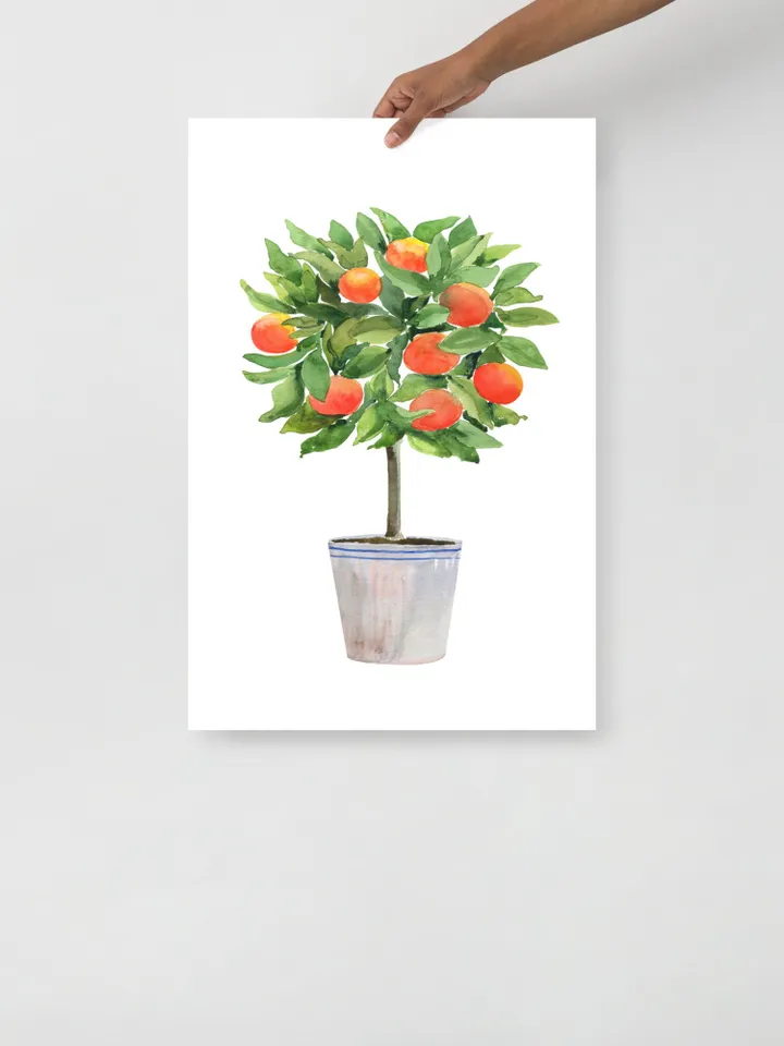 Orange Citrus Tree Watercolor Painting Print, Topiaries Print, Kitchen Fruit Print, Citrus Tree, Orange Fruit Art Print, Orange Plant Poster