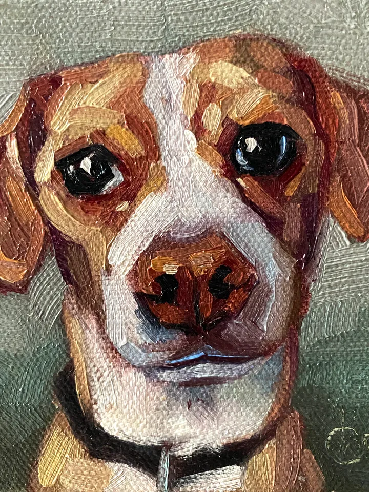 Dog oil painting original, Pet portrait artwork, Animal miniature wall art 4x4
