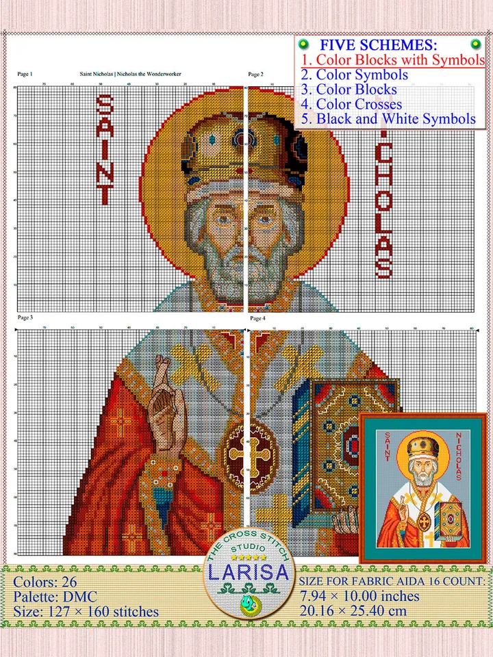 Saint Nicholas Icon Cross Stitch Pattern | Christian Icon