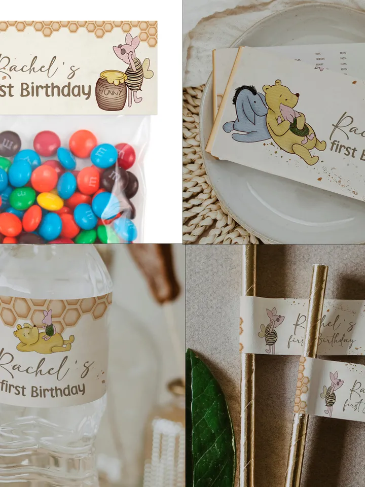 DIY Winnie Pooh Birthday Bundle; Editable 1st Birthday Party Template; Winnie the Pooh Birthday Party; Pooh Birthday Party Decoration; hc12