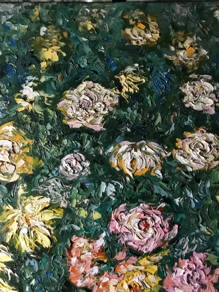 Large original oil painting,Monet inspired,bed of chrysanthemums wall art,impasto flowers painting.